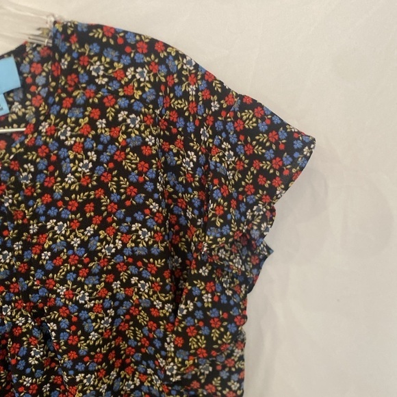 Cece Nordstrom black floral flutter sleeve blouse PS - Picture 4 of 5